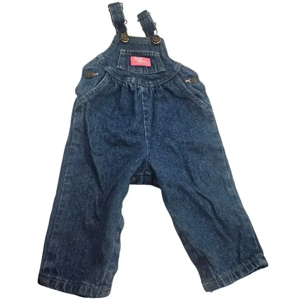 Vintage OshKosh B'Gosh Overalls Denim Pink Logo Size 12 Months